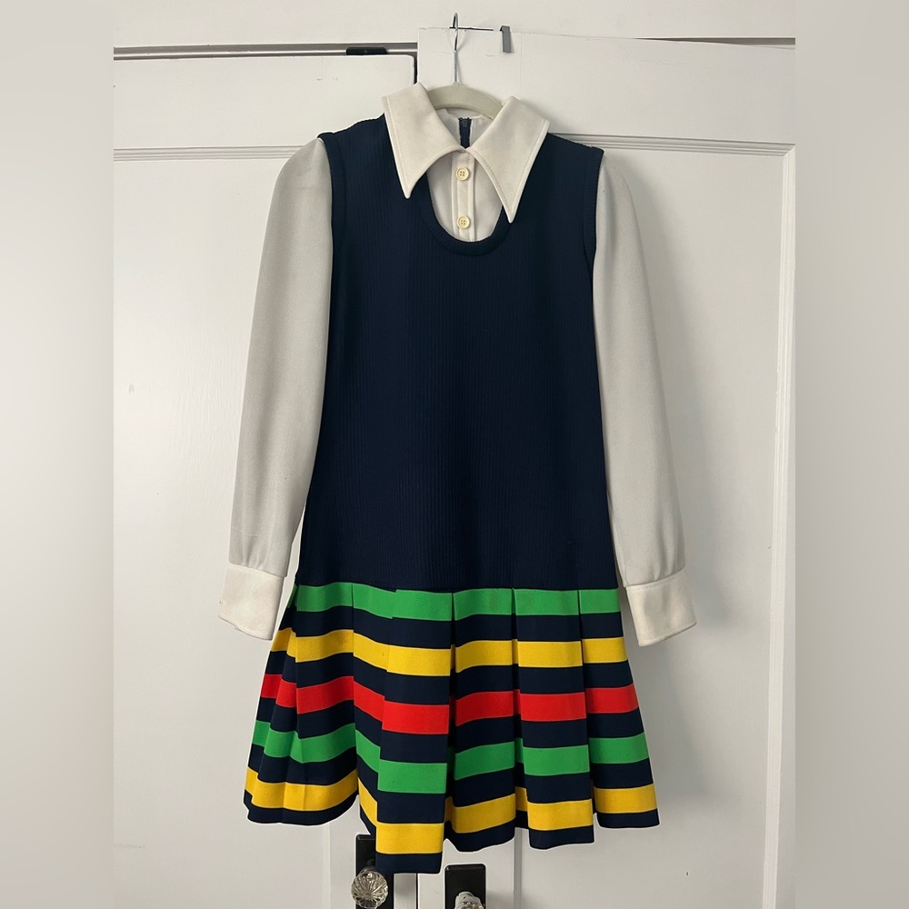 Vintage Butte Knit multicolor striped/ long sleeve/ mini dress.